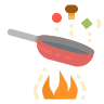 Logo do site, composto por uma chama embaixo da frigideira e três legumes flutuando em cima